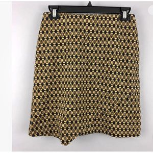 Cabi Standout Kensington Geometric Ethnic Print Skirt S Mustard Pockets Pull On